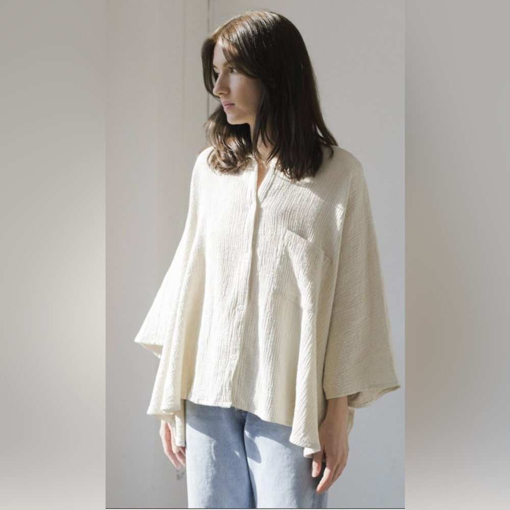 Cream Textured Button-Front Women's Top